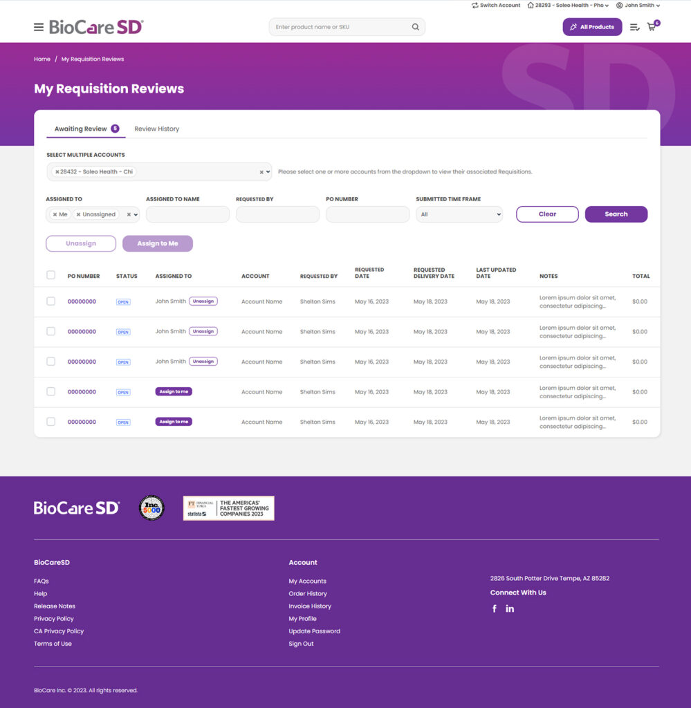 BioCare SD - High Fidelity Wireframes - My Requisitions BioCare SD - High Fidelity Wireframes - My Requisitions
