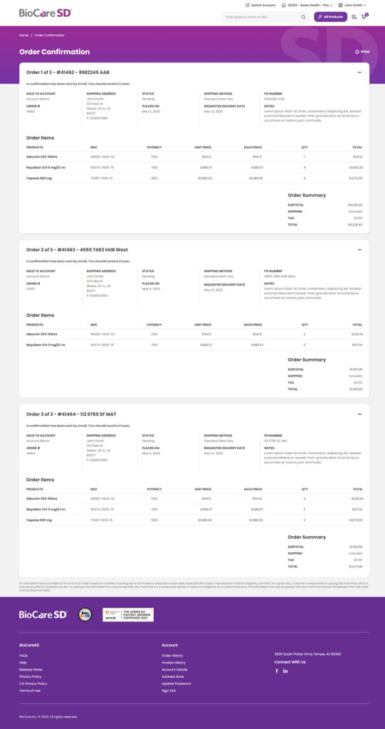 BioCare SD - High Fidelity Wireframes - Order Confirmation BioCare SD - High Fidelity Wireframes - Order Confirmation
