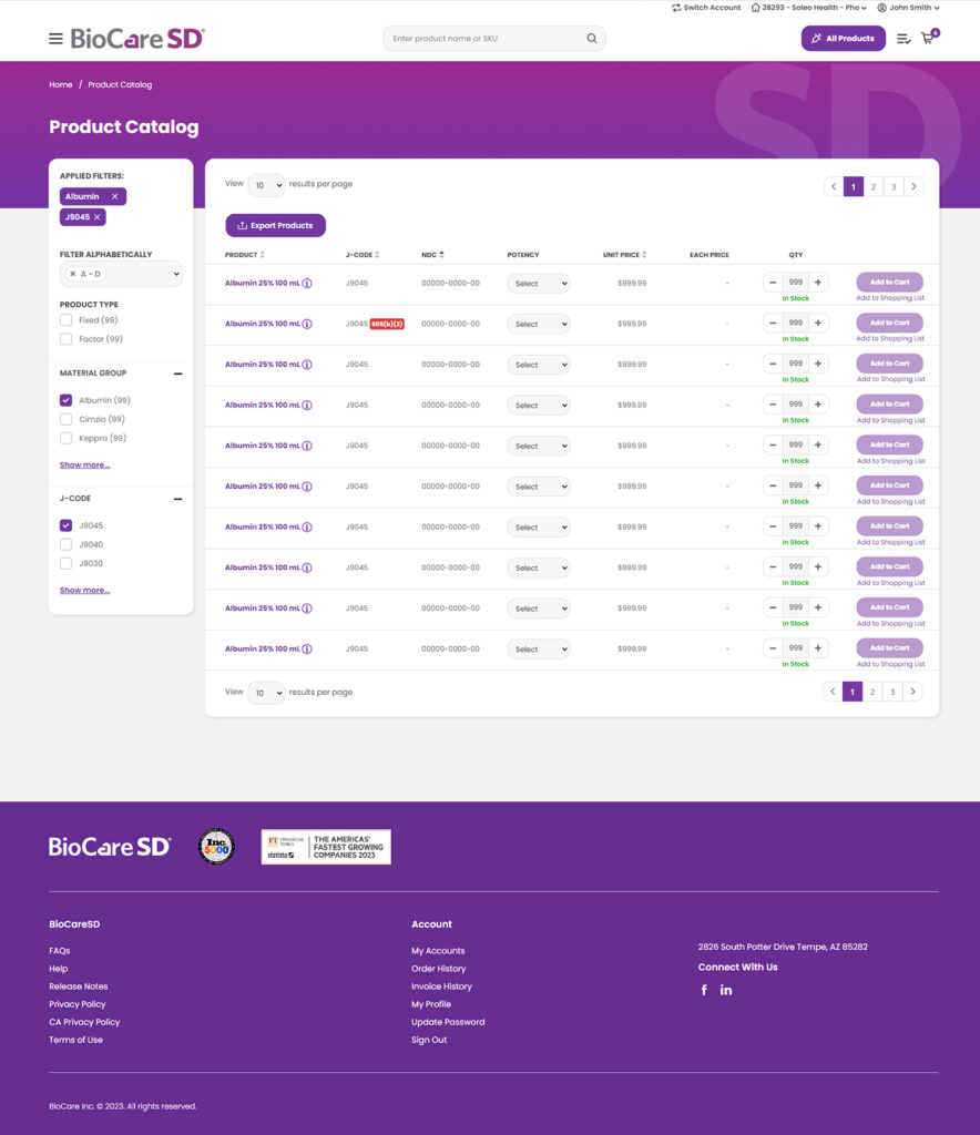 BioCare SD - High Fidelity Wireframes - Product Catalog BioCare SD - High Fidelity Wireframes - Product Catalog