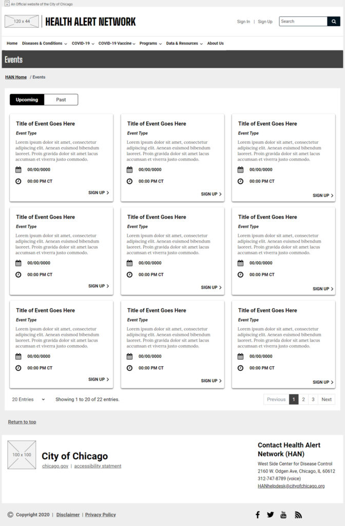 Chicago Health Alert Network Low Fidelity Wireframes - Events