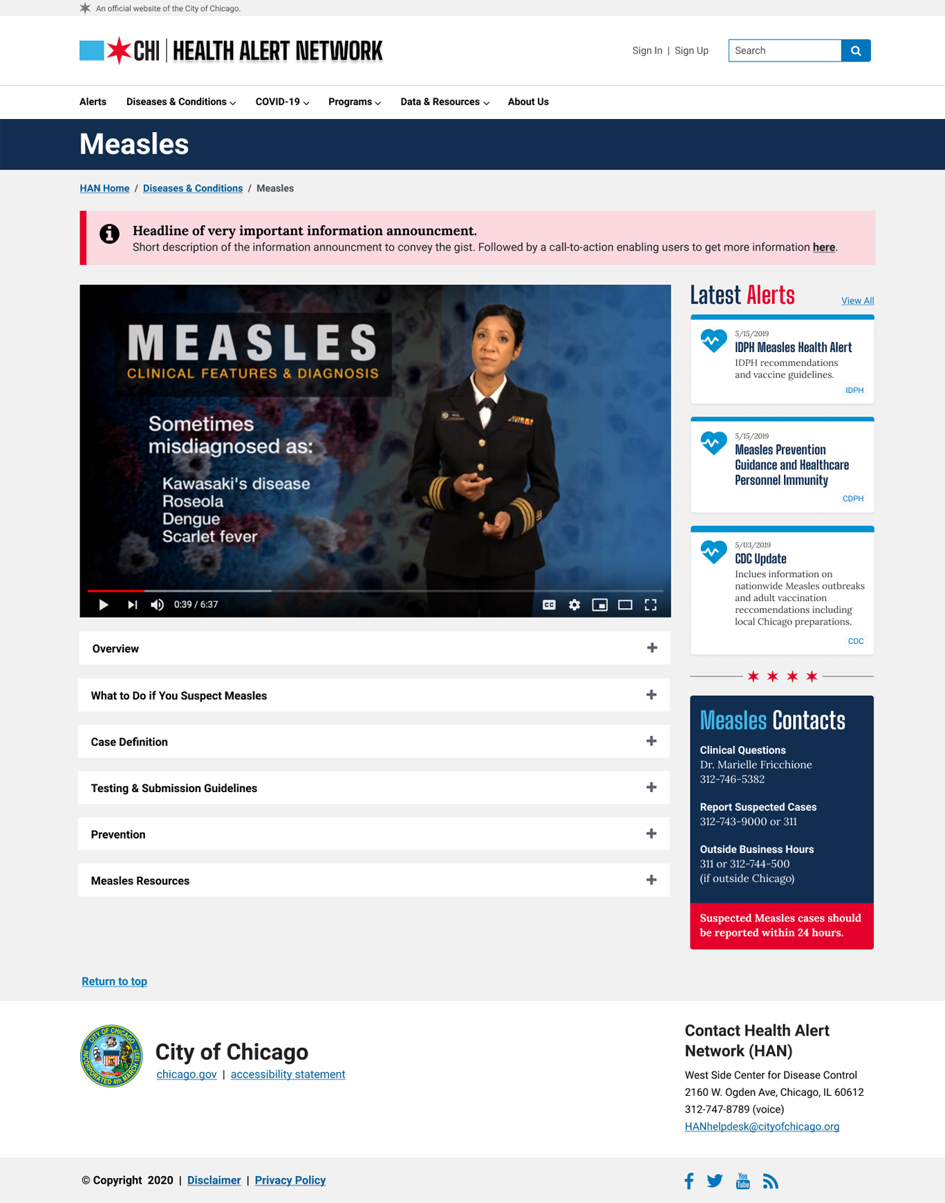 Chicago Health Alert Network High Fidelity Wireframes - Measles